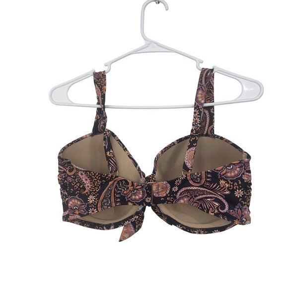 Shade & Shore  Womens Black Paisley Bikini Top With Tie Front Size 36DD - Picture 8 of 11